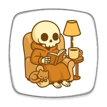 Lesendes Skelett – Cozy Reading - Viereckiger Kühlschrankmagnet - Weiß - Vorne