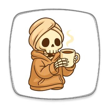 Squelette de café douillet – Ambiance bien-être - Magnet carré - blanc - Devant