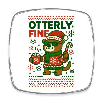 Otterly Fine Funny Christmas Otter - Square fridge magnet - white - Front
