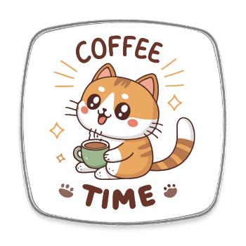 Cute Coffee Latte Cat - Square fridge magnet - white - Front
