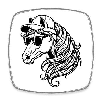 Cool Horse – Pferdekopf mit Cap und Sonnenbrille - Viereckiger Kühlschrankmagnet - Weiß - Vorne