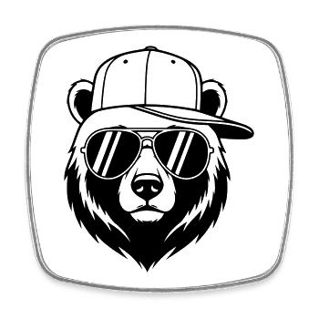 Urban Bear – Cool Bear with Cap and Sunglasses - Square fridge magnet - white - Front
