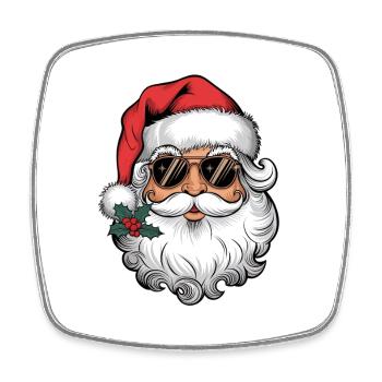 Santa with sunglasses and Christmas kiss - Square fridge magnet - white - Front