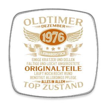 49. Geburtstag Geschenk Oldtimer Dezember 1976 - Viereckiger Kühlschrankmagnet - Weiß - Vorne