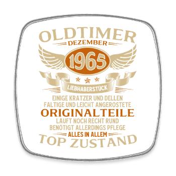 Cadeau du 60e anniversaire Voiture ancienne décembre 1965 - Magnet carré - blanc - Devant