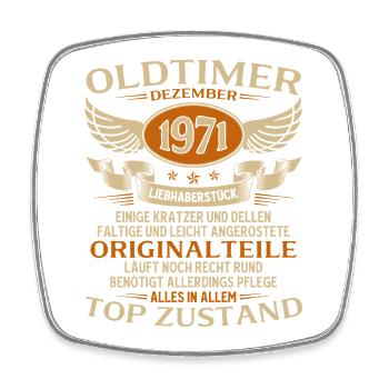 54. Geburtstag Geschenk Oldtimer Dezember 1971 - Viereckiger Kühlschrankmagnet - Weiß - Vorne