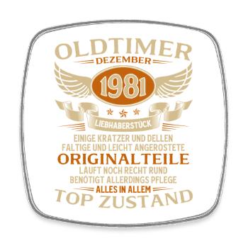 44th Birthday Gift Vintage Car December 1981 - Square fridge magnet - white - Front
