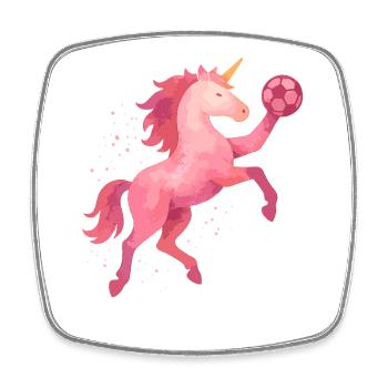 Unicorn Handball Watercolor, Pink Horse, Girl - Square fridge magnet - white - Front