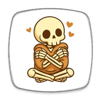 Self Hug Skelett – Cozy Selflove - Viereckiger Kühlschrankmagnet - Weiß - Vorne