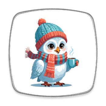 Winterpinguin mit Mütze und Schals - Viereckiger Kühlschrankmagnet - Weiß - Vorne