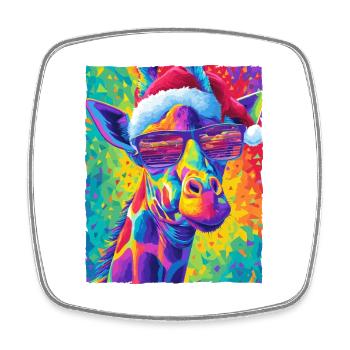Giraffe Weihnachten Porträt - Viereckiger Kühlschrankmagnet - Weiß - Vorne