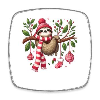 Cute Christmas sloth with ornaments and - Square fridge magnet - white - Front