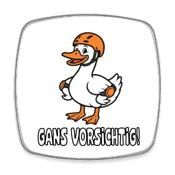 Gans mit Helm Gans Vorsichtig Cartoon - Viereckiger Kühlschrankmagnet - Weiß - Vorne
