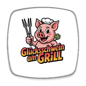 Lucky pig on the grill funny BBQ motto for - Square fridge magnet - white - Front