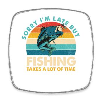 Sorry I’m Late – Retro Fishing Humor - Viereckiger Kühlschrankmagnet - Weiß - Vorne