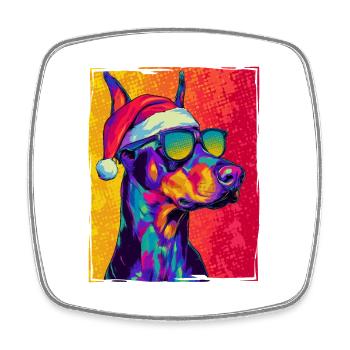 Doberman Dog Christmas Portrait - Square fridge magnet - white - Front