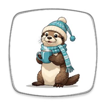Loutre d’hiver avec du thé - Magnet carré - blanc - Devant
