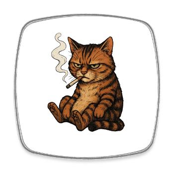 Chat fumant - Magnet carré - blanc - Devant