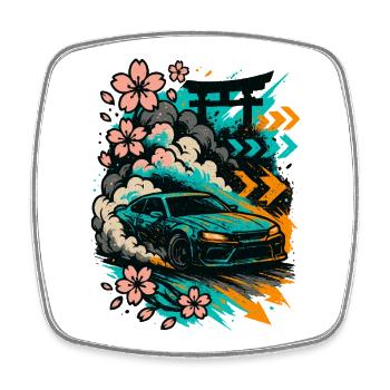 JDM Driftcar, Sakura Smoke, Japan Style - Square fridge magnet - white - Front