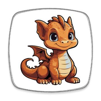Kleiner Cartoon-Drache - Viereckiger Kühlschrankmagnet - Weiß - Vorne