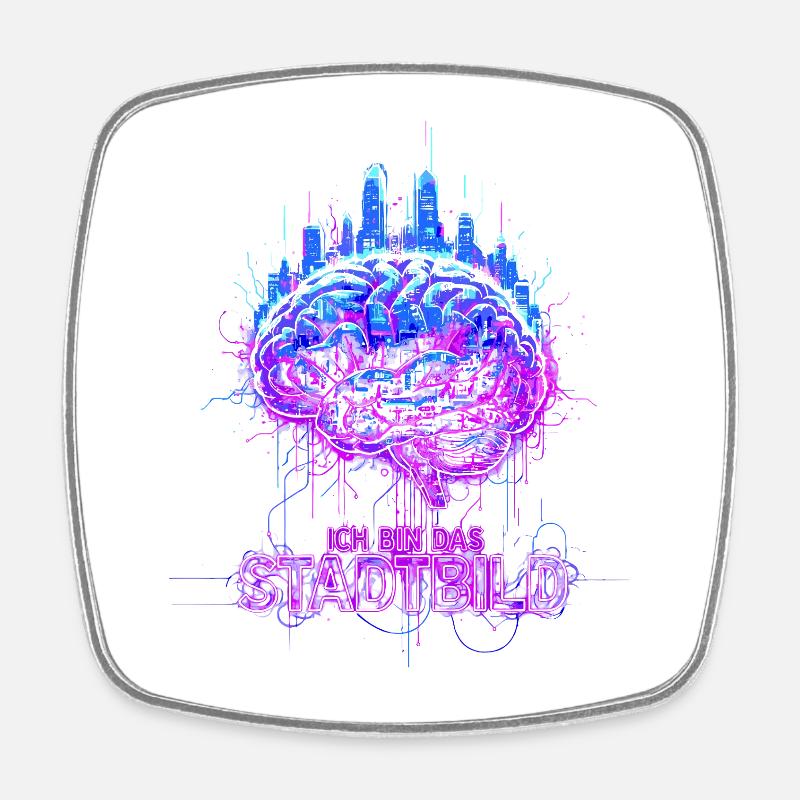 I Am The Cityscape - Neon Brain - Square fridge magnet - white