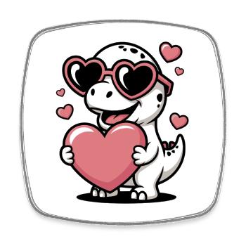 Heart Glasses Dino Full of Love - Square fridge magnet - white - Front
