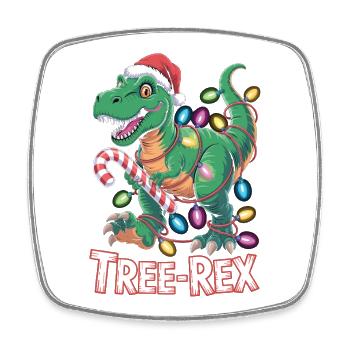 Tree-Rex Dinosaurier - T-Rex mit Lichterkette - Viereckiger Kühlschrankmagnet - Weiß - Vorne