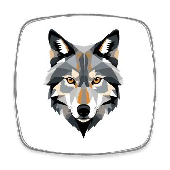 Tête de loup géométrique - Magnet carré - blanc - Devant