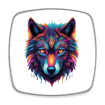 Neon-Wolf Kernmotiv Farbexplosion - Viereckiger Kühlschrankmagnet - Weiß - Vorne