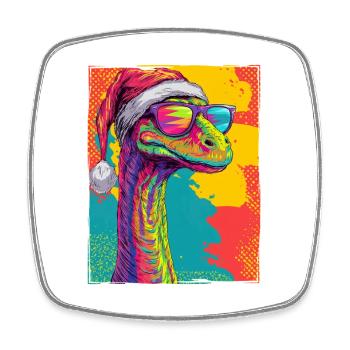 Dinosaur Brontosaurus Christmas Portrait - Square fridge magnet - white - Front