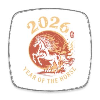 Année du Horse 2026 Ring - Magnet carré - blanc - Devant