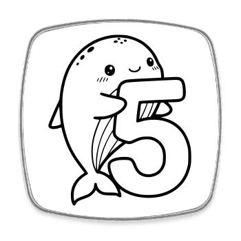 Niedlicher Wal mit Zahl 5 Cartoon Illustration - Viereckiger Kühlschrankmagnet - Weiß - Vorne