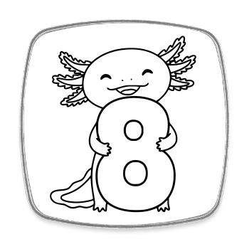 Axolotl mit Zahl 8 Cartoon Illustration - Viereckiger Kühlschrankmagnet - Weiß - Vorne