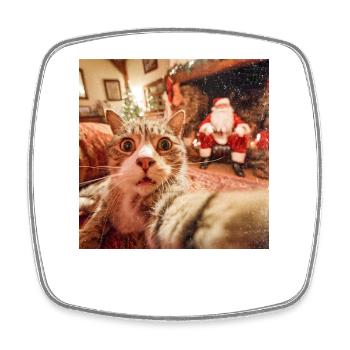 Cat Selfie with Santa Claus - Square fridge magnet - white - Front