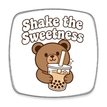 Kawaii Bear with Bubble Tea - Square fridge magnet - white - Front