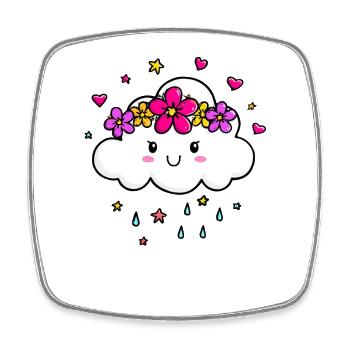 Wolke mit Blumenkrone - Viereckiger Kühlschrankmagnet - Weiß - Vorne