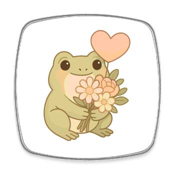 Kawaii Frog with Flowers – Cute Frogcore Art - Square fridge magnet - white - Front