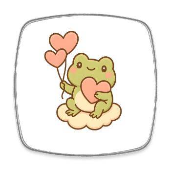 Kawaii Frog with Heart Balloons – Cute Frog Art - Square fridge magnet - white - Front