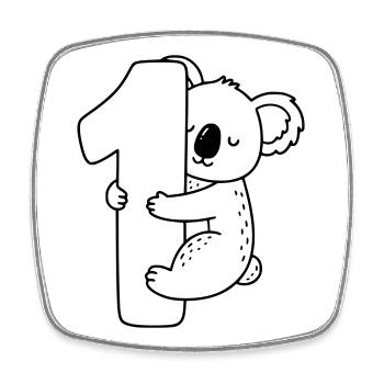 Koala mit Zahl 1 Cartoon Illustration - Viereckiger Kühlschrankmagnet - Weiß - Vorne