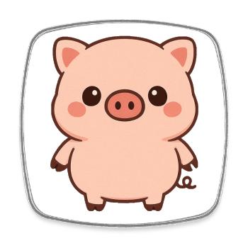 Kawaii Piglet Cartoon - Square fridge magnet - white - Front