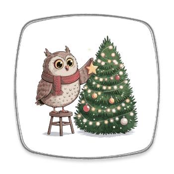 Owl decorates Christmas tree - Square fridge magnet - white - Front