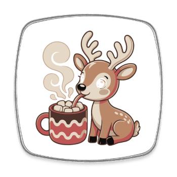 Le cerf câlin boit du cacao - Magnet carré - blanc - Devant