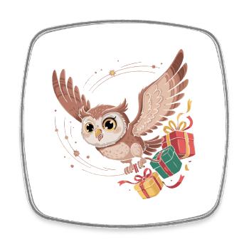 Vol de la chouette avec cadeaux - Magnet carré - blanc - Devant