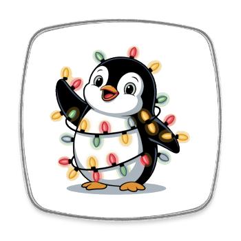 Pinguin mit Lichterkette - Viereckiger Kühlschrankmagnet - Weiß - Vorne