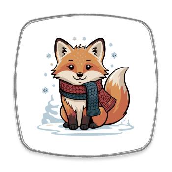 Winterlicher Fuchs mit Schal - Viereckiger Kühlschrankmagnet - Weiß - Vorne