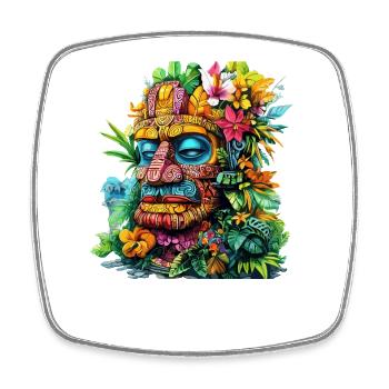 Tropischer Blumen-Tiki Maskenprint - Viereckiger Kühlschrankmagnet - Weiß - Vorne