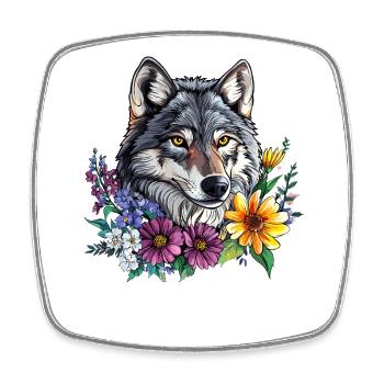 Wolfsfreund im Blumenkranz - Viereckiger Kühlschrankmagnet - Weiß - Vorne