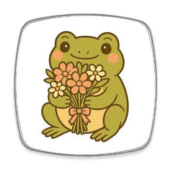 Kawaii Frosch mit Blumenstrauß – Cute Frog Art - Viereckiger Kühlschrankmagnet - Weiß - Vorne