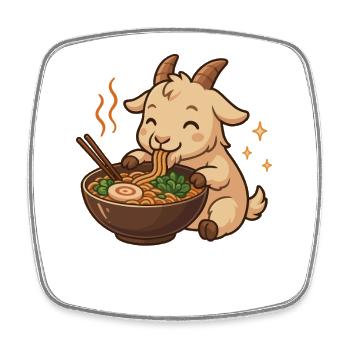 Goat with noodles ramen kawaii goat - Square fridge magnet - white - Front