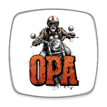 OPA Biker Grossvater Motorrad - Viereckiger Kühlschrankmagnet - Weiß - Vorne
